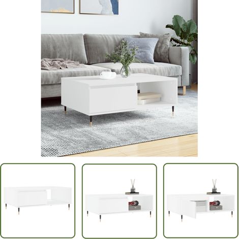 The Living Store Couchtisch Weiß 90x60x35 cm Holzwerkstoff - Couchtisch - Wohnzimmerschreibtisch - Beistelltisch - Weißer Couchtisch - Holzkohletisch (1/5)