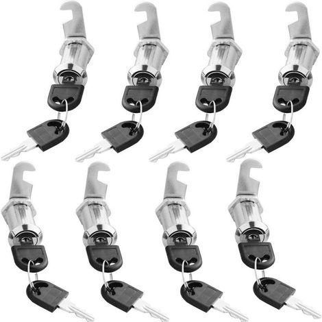 Serrure batteuse cylindrique 8PCS – Acier inoxydable nickelé – Longueur cylindre 16mm et 20mm – 16 clés avec clés de secours (1/4)