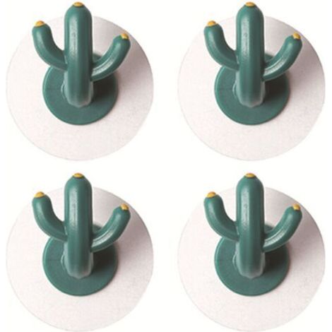 (4 Hooks) Cactus Hooks, Seamless Cartoon Hooks, Door Hooks, Adhesive Hooks for Bathroom and Toilet, No Drilling Hooks (1/4)