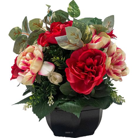 Vasque de fleurs artificielles pour le cimetière H 29 cm D 27 cm Rouge - couleur: Rouge