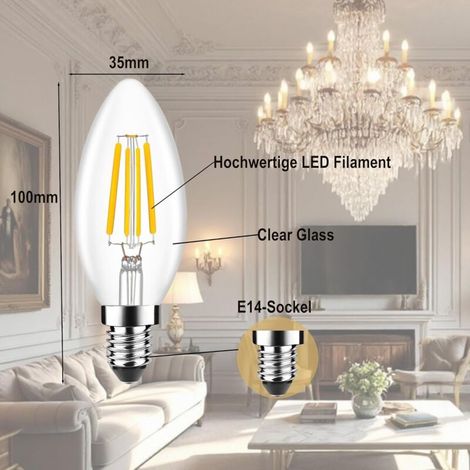 Lot de 4 Ampoules LED Classique E14,équivalent 4W,Forme Bougie,éclairage Blanc Chaud 2700K,AC 220V-240V [Classe énergétique A] (1/3)