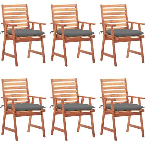 Chaises à dîner,Chaises à manger, Fauteuils de Relaxation d'extérieur 6 pcs avec coussins Acacia massif BGT36656 (1/5)