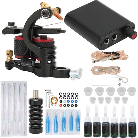 Kit de tatouage complet, machine à tatouer à bobine noire, alimentation électrique, outils professionnels, prise 90-265VEU (1/5)