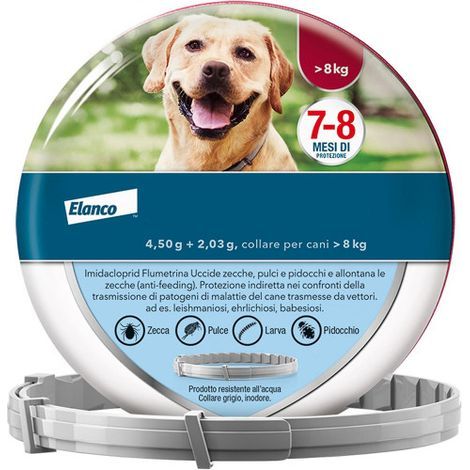 Collier antiparasitaire pour chiens de plus de 8 kg - Élimine les puces, les tiques et les poux, et protège contre le risque de transmission de la leishmaniose pendant une durée pouvant aller jusqu'à (1/3)