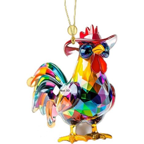 Pendentif Coq - Décoration Pour Rétroviseur Automobile Et Sac - Acrylique - Lot De 2 (1/5)