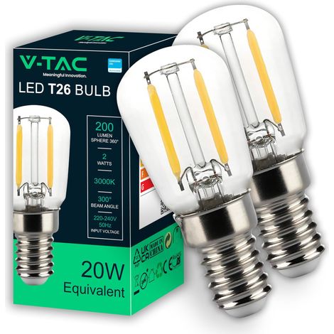2x Ampoule LED Filament T26 pour Réfrigérateur et Lampes - Culot E14-2W - 200 Lumen - Petites Ampoules pour Efficacité Maximale et une économie d'énergie - Blanc Chaud 3000K (1/5)