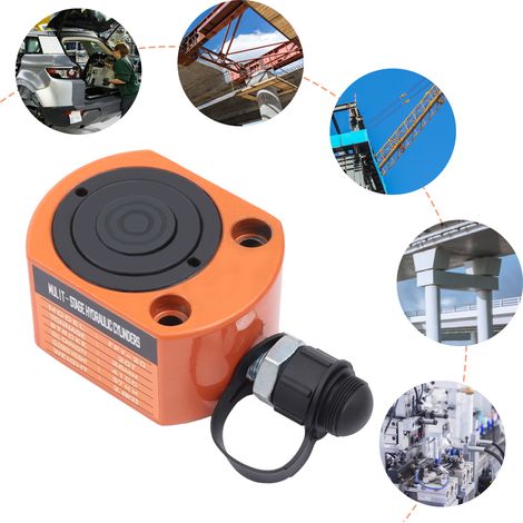 YISSALE - Mini Vérin Hydraulique 20T Compact – Cric Hydraulique de Levage 2 Sections, Course 2,6 cm, Hauteur 5,7 cm, Angle 360°, Acier 45, Modèle FRY-20, Orange, Usage Industriel et Mécanique (1/5)