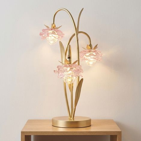 Triple Stem Pink Glass Flower LED Table Lamp (1/2)