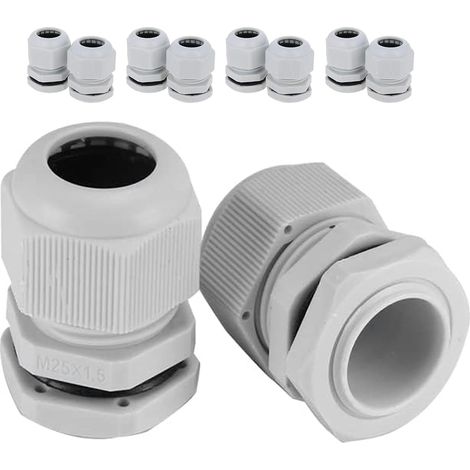 10 Stück M25-Kabelverschraubung, 13–18 mm, verstellbare Kabeltülle, wasserdichter IP68-Kunststoff, metrische Kabeleinführung für Garten-Anschlussdose im Freien, Grau (1/5)