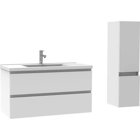 Ocean Ensemble meubles Salle De Bain 100cm Blanc meuble avec colonne vasque ceramique (1/5)