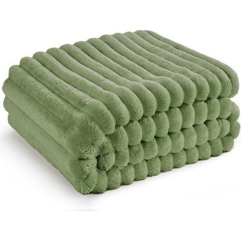 Couverture douillette - Couverture polaire douce - Douce et chaude - Couverture côtelée confortable - Couvre-lit douillet pour lit et canapé - 100 x 150 cm - Verte (1/5)