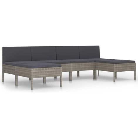 Salon de jardin modulable en résine tressée avec coussins ensemble extérieur gris 6 pièces (1/5)