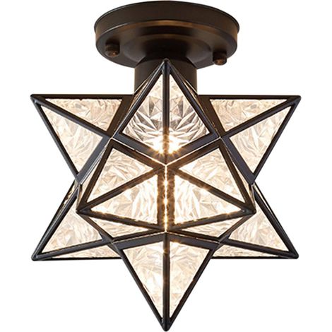 Mährischer Stern, Tiffany-Stil-Glas-Deckenleuchte – Moderne Pentagramm-Flurleuchte, goldene Stern-Deckenleuchte für die Heimdekoration