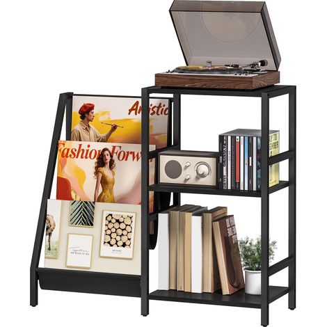 3--Tier Record Player Stand, End Table for Living Room, Bedroom -- Black Wood Effect (1/5)