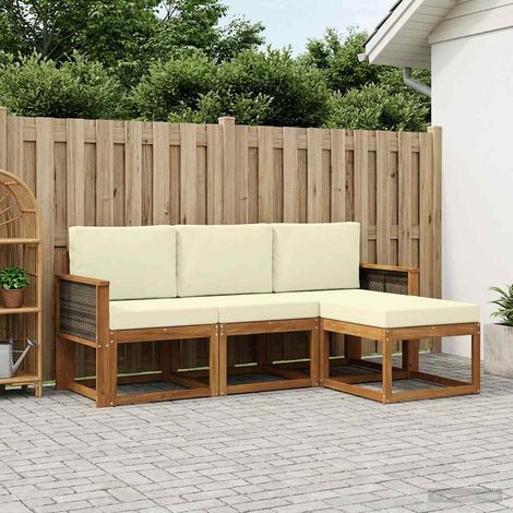 Set di divani da esterno modulare in legno massello di acacia con cuscini, set da 4 pezzi, naturale - PANGIVO (1/5)