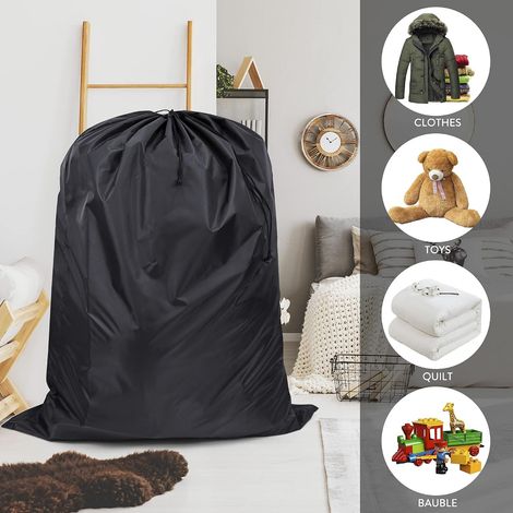 Ensemble de 2 sacs de rangement, 94 x 120 cm, très grand, à cordon de serrage, pliable, en tissu Oxford imperméable, grande capacité, pour ranger couettes, couvertures, vêtements, chaussures et jouets (1/4)