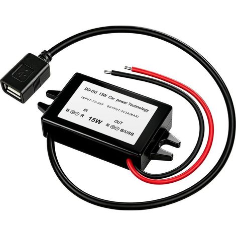 DC DC 12V 24V à 5V USB Convertisseur de Tension 3A 15W, Converter Adaptateur Secteur Étanche Régulateur Alimentation Transformateur Stepdown Buck pour Voiture, Moto, Bateau, GPS (1/5)