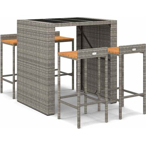Maison Exclusive - Set Bar Giardino 5pz Grigio Polyrattan e Legno Massello Acacia (1/5)