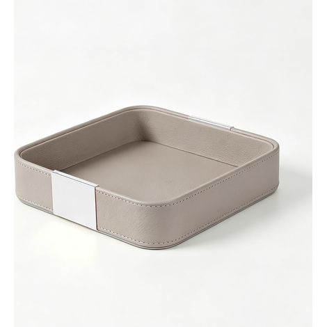 Plateau de Rangement en Cuir de Luxe pour Bureau,Gris Métal Argenté (1/5)