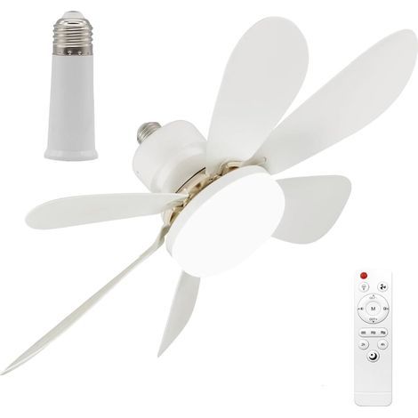 Ceiling Fan with Light and Remote Control, 40W E27 Base, Waterproof, Integrated LED Fan Light with 6 Blades for Bedroom, Living Room, Timer, Kitchen, Bedroom and Garage. (White) [Energy Class (1/5)