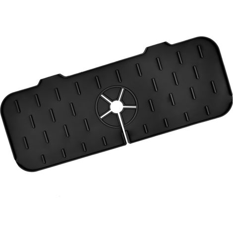 Tapis de robinet en silicone réutilisable, récupérateur d'eau pour robinet, tapis d'égouttage pour évier de cuisine et salle de bain, noir (1/5)