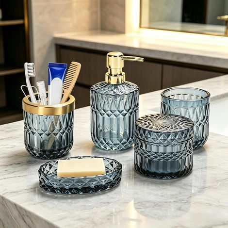 Lot 5 Accessoires Salle de Bain Verre Distributeur Savon (1/5)