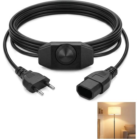 Câble de 1m avec Variateur de Lumière LED et Interrupteur, Fiche Plate Euro pour Lampes 220-250V, Rallonge Variateur à Intensité Variable pour Lampes LED, Variateur LED Interrupteur Intégré (2m) (1/5)