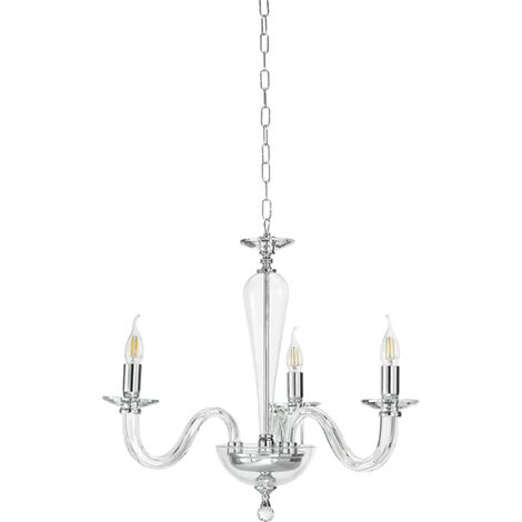 Lampada a sospensione RAVEL 3 luci in vetro lavorato a mano 60 cm CROMO (1/2)