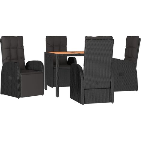 5 Piece Garden Dining Set Black Poly Rattan&Solid Wood Acacia vidaXL (1/4)