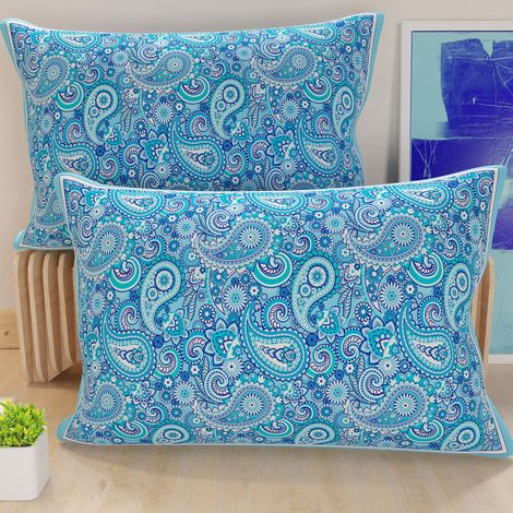 Lot de 2 Taies d'Oreillers 50x70 cm 100% Microfibre Hypoallergénique, Housse Oreiller Rectangulaire Paisley Bleu, Paquet de 2