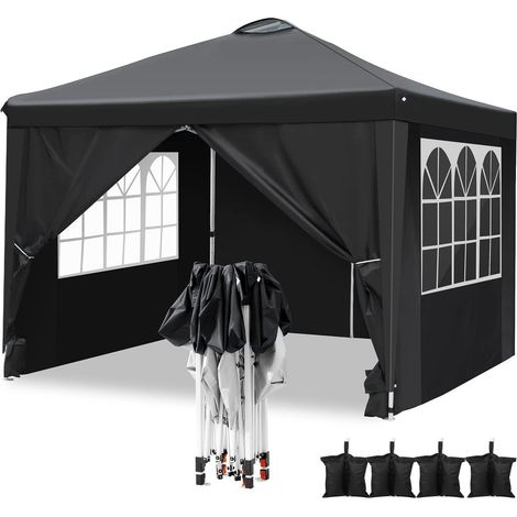 Pavillon 3x3m Schwarz mit 4 Seitenteilen und Belüftung (1/5)
