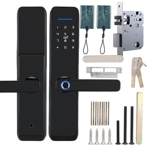 – Serrure électrique de porte WiFi – Déverrouillage empreinte digitale, carte IC, mot de passe – Alliage de zinc, étanchéité, 110 empreintes (1/5)