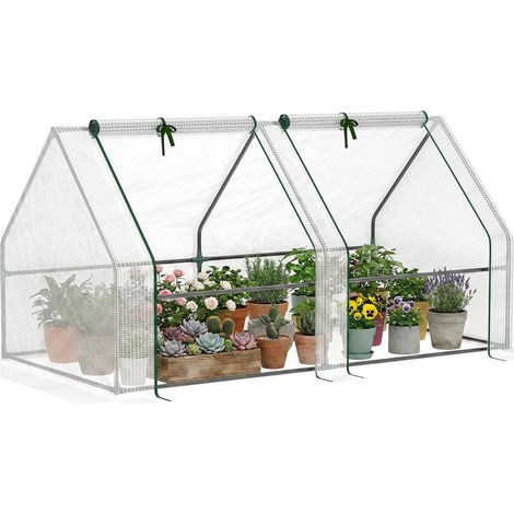 Kit de Serre de Jardin avec Bâche en Polyéthylène Renforcé et Armature en Acier, 180x90x90cm, Couleur Blanche