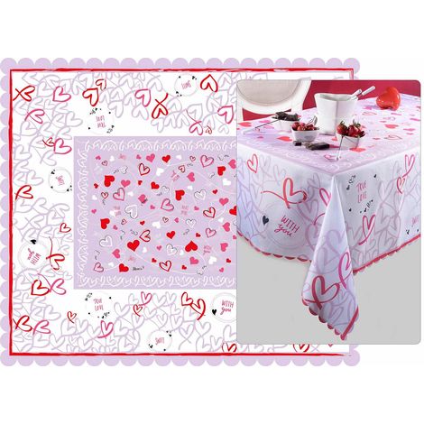 Tovaglie antimacchia rettangolari con stampa a cuori per San Valentino, set da 3 pezzi, M 1,50 x 1,80 H