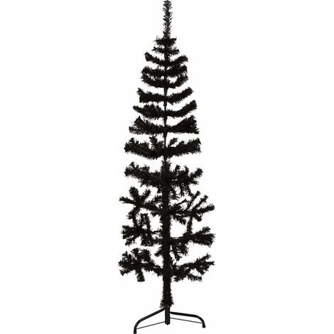 Sapin de Noël artificiel noir en demi-arbre, avec support, 120 cm (1/5)