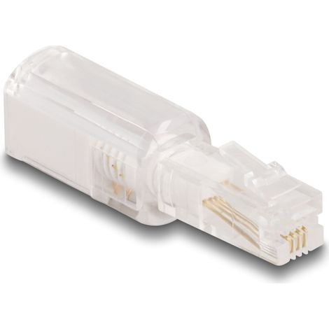 Delock Cable telefónico Adaptador antitorsión RJ10 macho a RJ10 hembra transparente / blanco