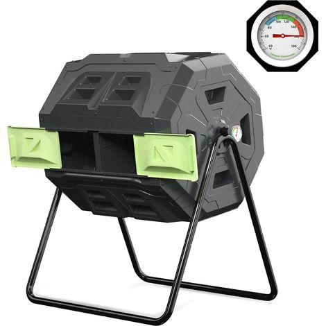 Composteur amélioré de 160 l avec thermomètre à compost – Bac à compost de jardin à double chambre (vert) (1/5)