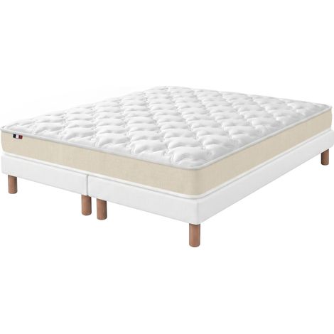 Ensemble matelas latex sommier déco blanc 2x80x200cm