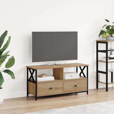 Vidaxl – Meuble TV avec tiroir en bois d'ingénierie et acier – Dimensions 90 x 33 x 45 cm – Style rustique pour salon moderne