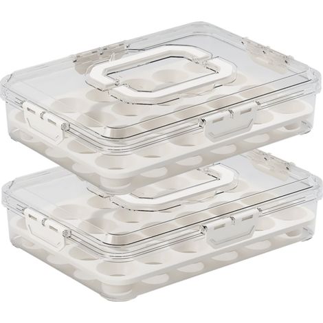 Juego de 2 cajas de almacenamiento transparentes para el frigorífico, versátiles, herméticas y apilables, ideales para guardar frutas y verduras, huevos o especias. (1/5)