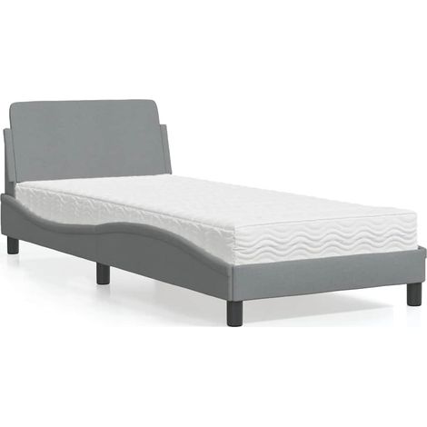 Lit avec matelas mousse 80 x 200 cm, tissu gris clair, sommier à lattes, H2/H3 - PANGIVO (1/5)