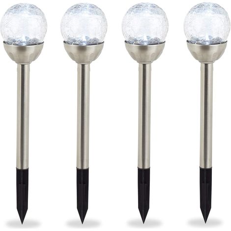 Jardin Boule de Verre en Jeu de 4, Lampes solaires Effet calcin, imperméable, lumière Blanche Argent (1/5)