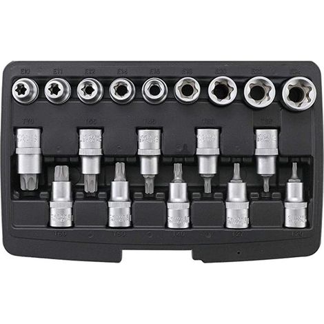 Jeu de 19 embouts et douilles torx males t20 a t70 et femelles e10 a e24 (1/2)