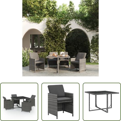 vidaXL Salle à manger extérieure - Ensemble à manger de jardin coussins 5pcs Résine tressée Gris (1/5)
