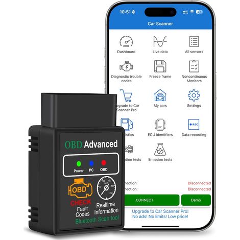 OBD2 Valise Diagnostic Auto Francais en 10+ Langues, Bluetooth ELM327 Diagnostic Voiture Compatible avec Plusieurs Modèles de Véhicules et Protocoles, OBD2 Connexion Bluetooth pour Android, Apple (1/5)
