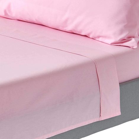 HOMESCAPES Drap plat uni 100% coton égyptien 200 fils coloris rose 180 x 290 cm (1/5)