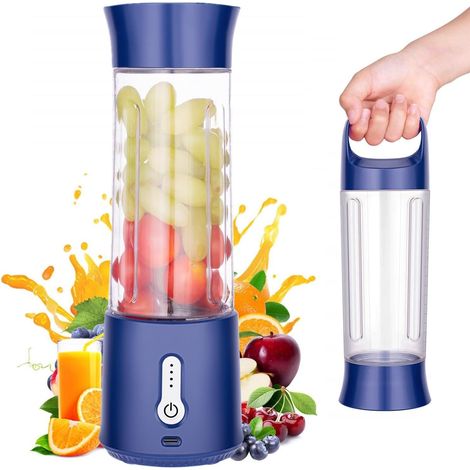 Mixeur Portatif Pour Smoothie, 500mL USB Portable Blender Usb Rechargeable avec Couvercle de Portable, Blender Personnel Sans Fil pour Shakes et Smoothies, Tasse de Mixage sans BPA (Bleu)
