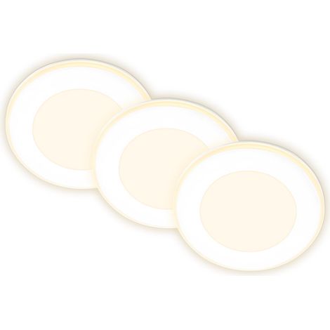 Lot de 3 spots LED encastrables 230V avec fonction veilleuse, surfaces et anneaux commutables séparément, fonction mémoire, LED Spot, plat, spots de plafond, salon, 68mm, 93x30mm, blanc (1/5)