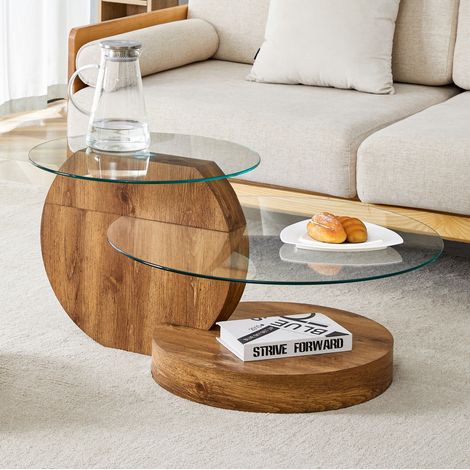 Tavolino da salotto 89,9x50,8x43,2 cm trasparente effetto legno – vetro temperato MEUBLIV (1/5)