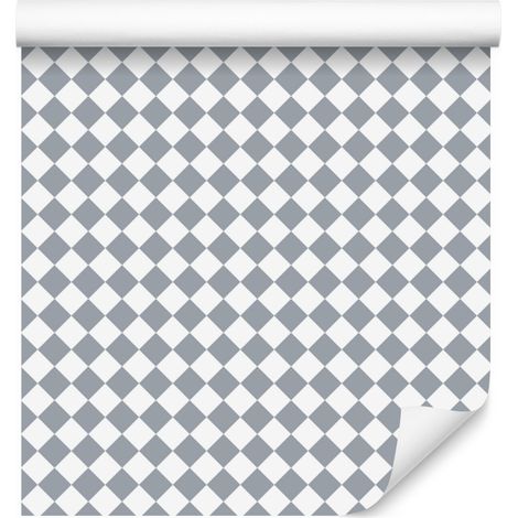 Papel pintado geométrico con rombos en gris claro, blanco y gris, 50x1000 cm. (1/5)